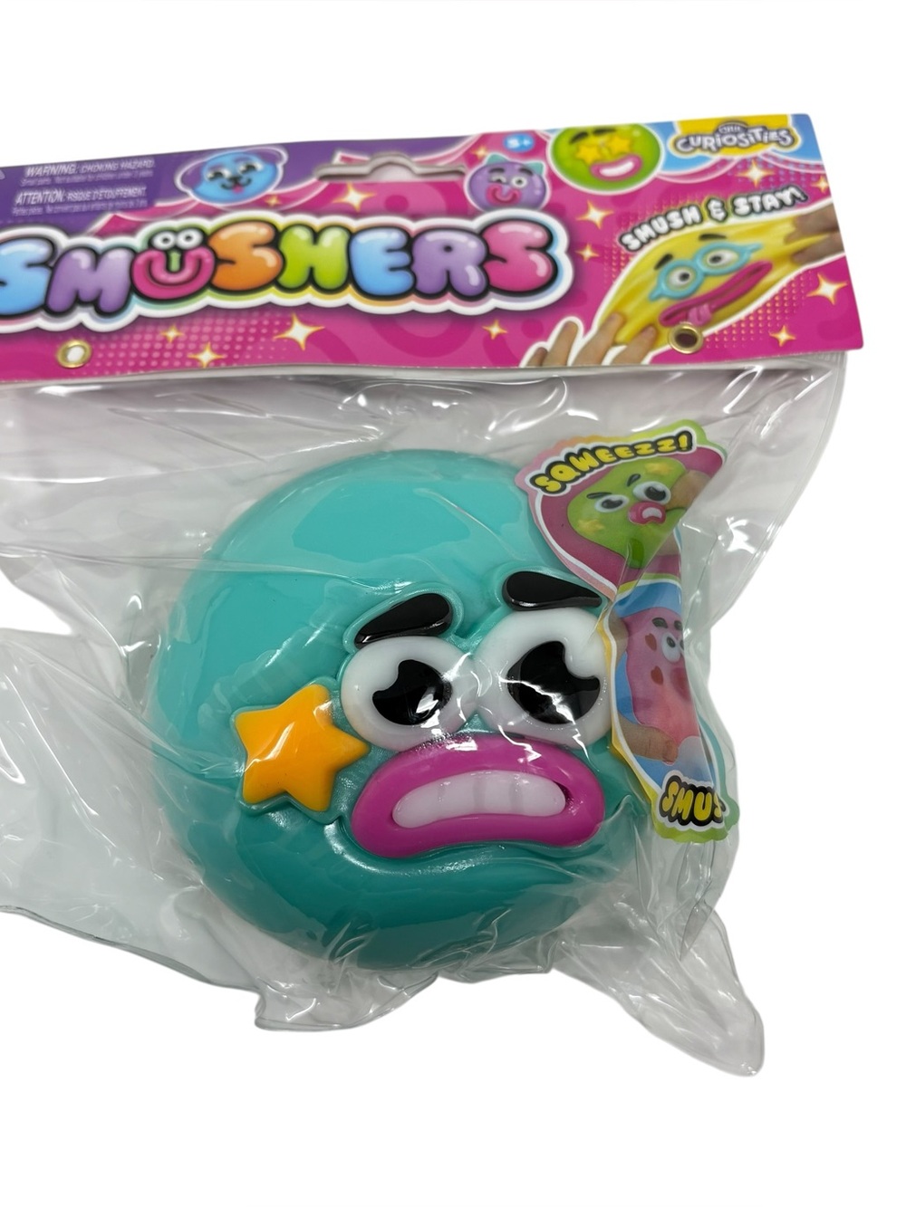 Orb Curiosities Smushers Squishy Toy Teal Face